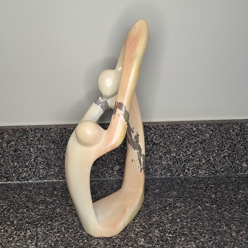 VTG M. Gaiti Signed 1997 Hand Carved Soapstone Abstract Embracing Sculpture
